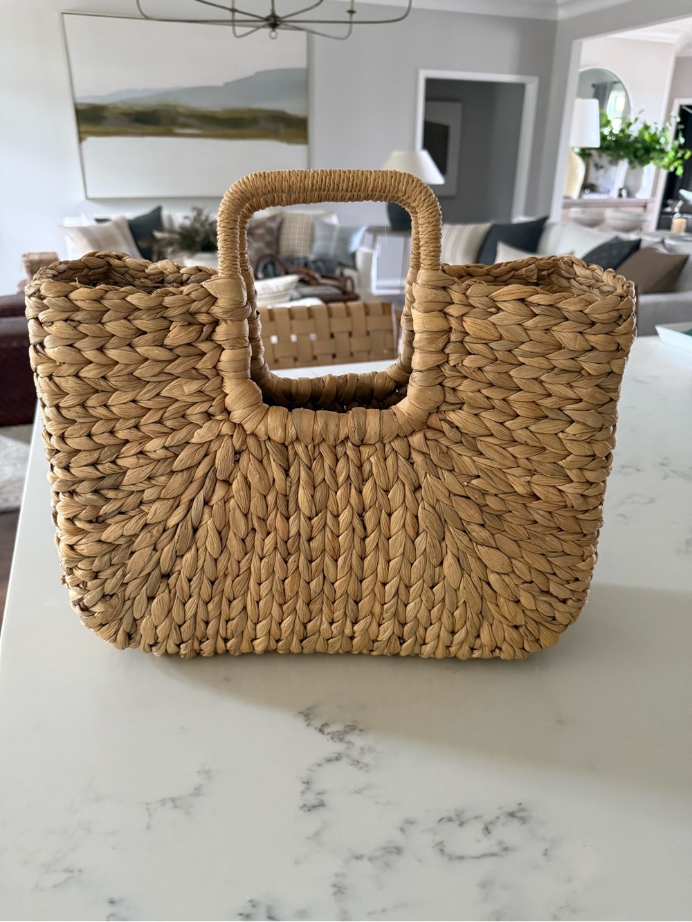 Woven Straw Tote Bag in Natural Tan